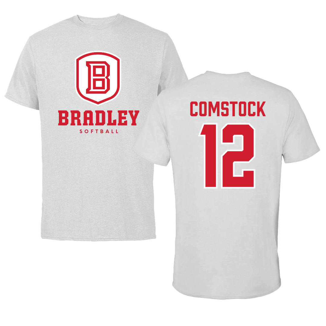 Bradley University Softball Gray Performance Tee - #12 Austin Comstock