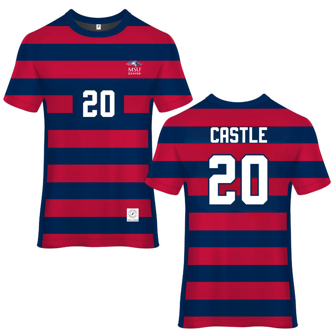 Metropolitan State University of Denver Red Striped Soccer Jersey - #20 Ella Castle