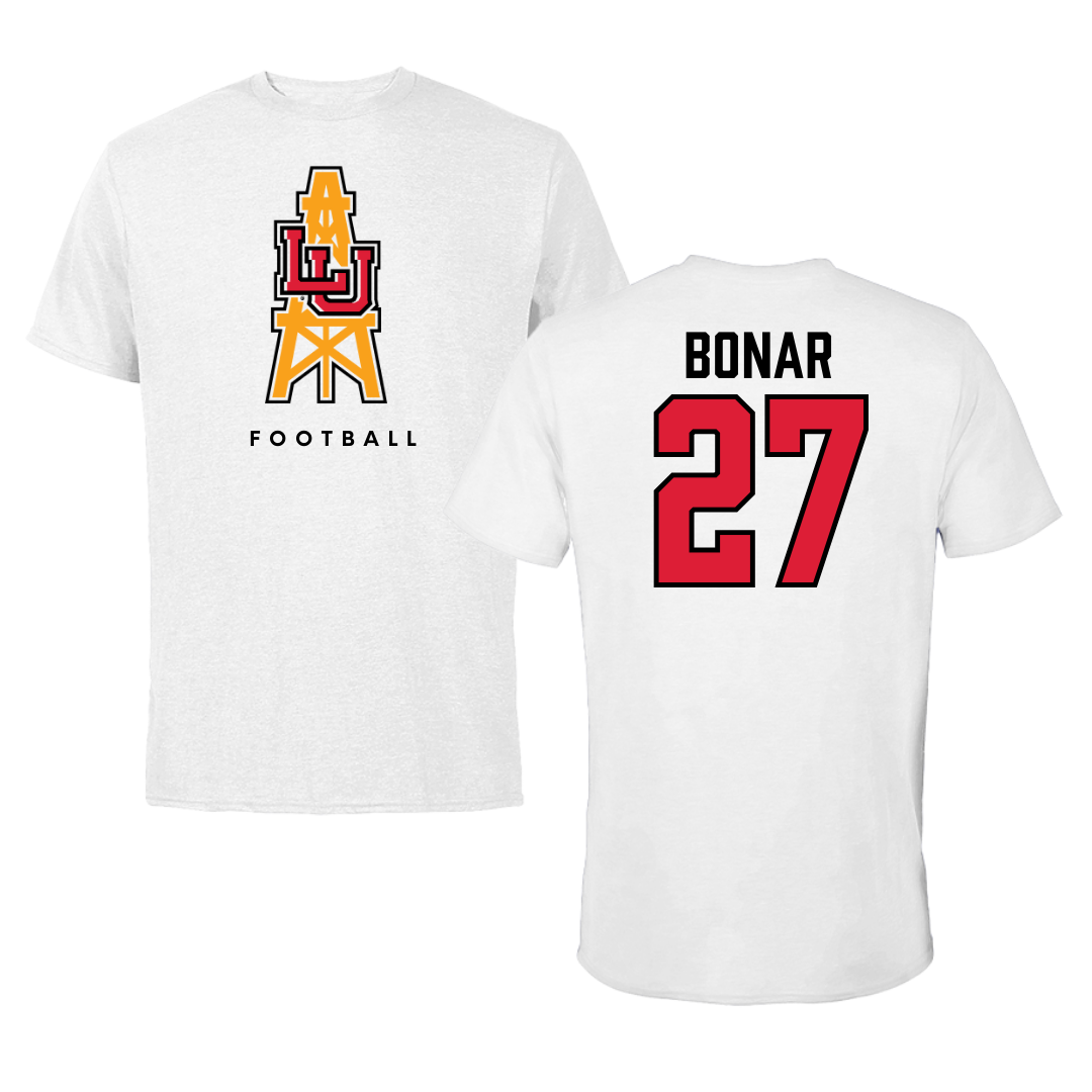 Lamar University Football White Performance Tee - #27 Robert Bonar