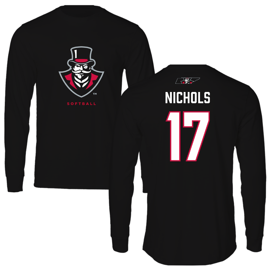 Austin Peay State University Softball Black Mascot Performance Long Sleeve - #17 Emberly Nichols
