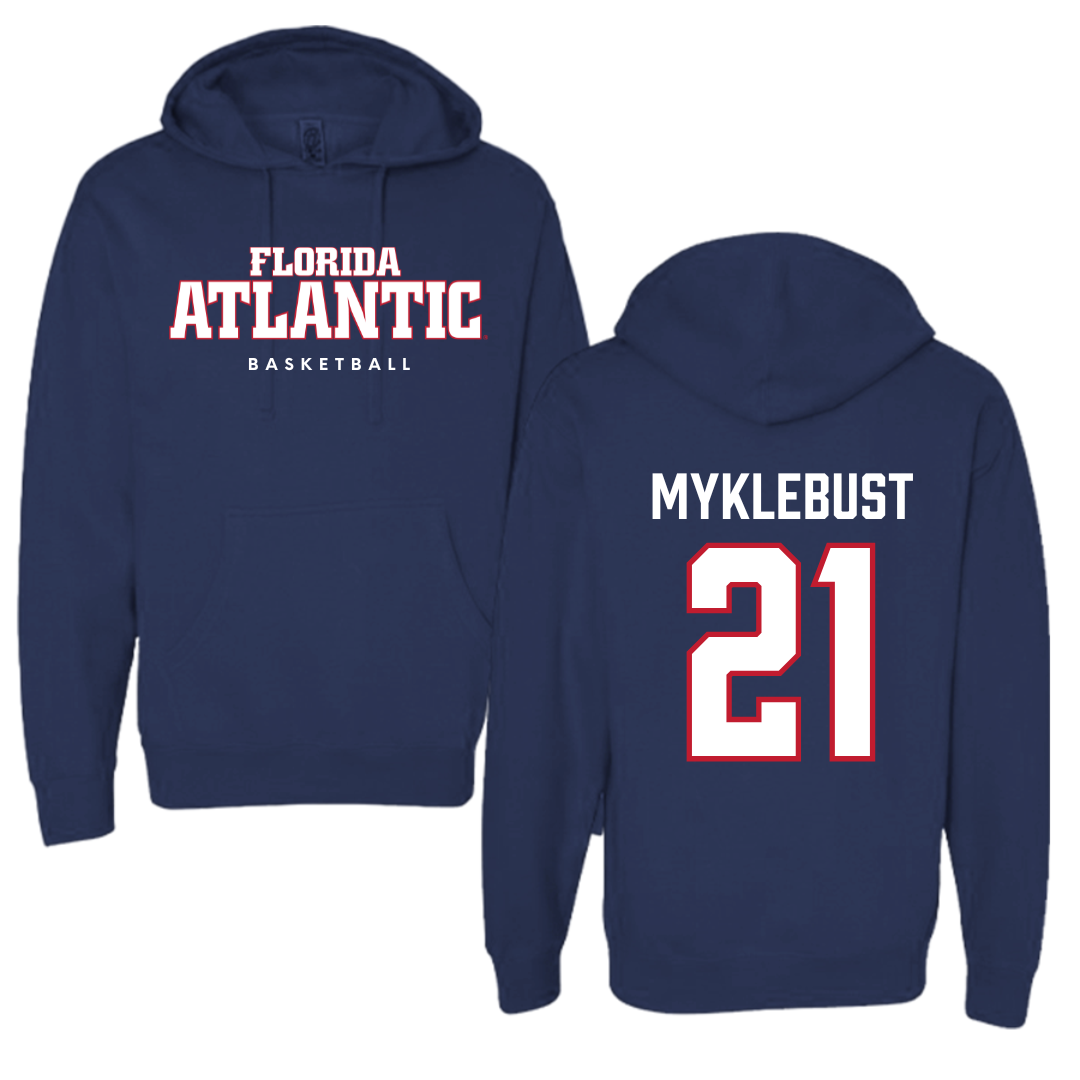 Florida Atlantic University Basketball Navy Block Hoodie - #21 Maria Myklebust