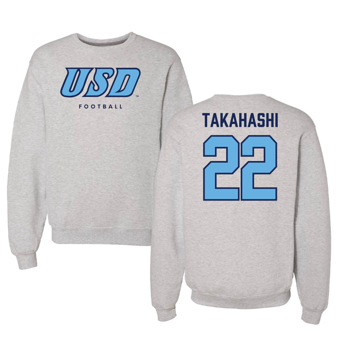 University of San Diego Football Gray Crewneck - #22 Yosei Takahashi