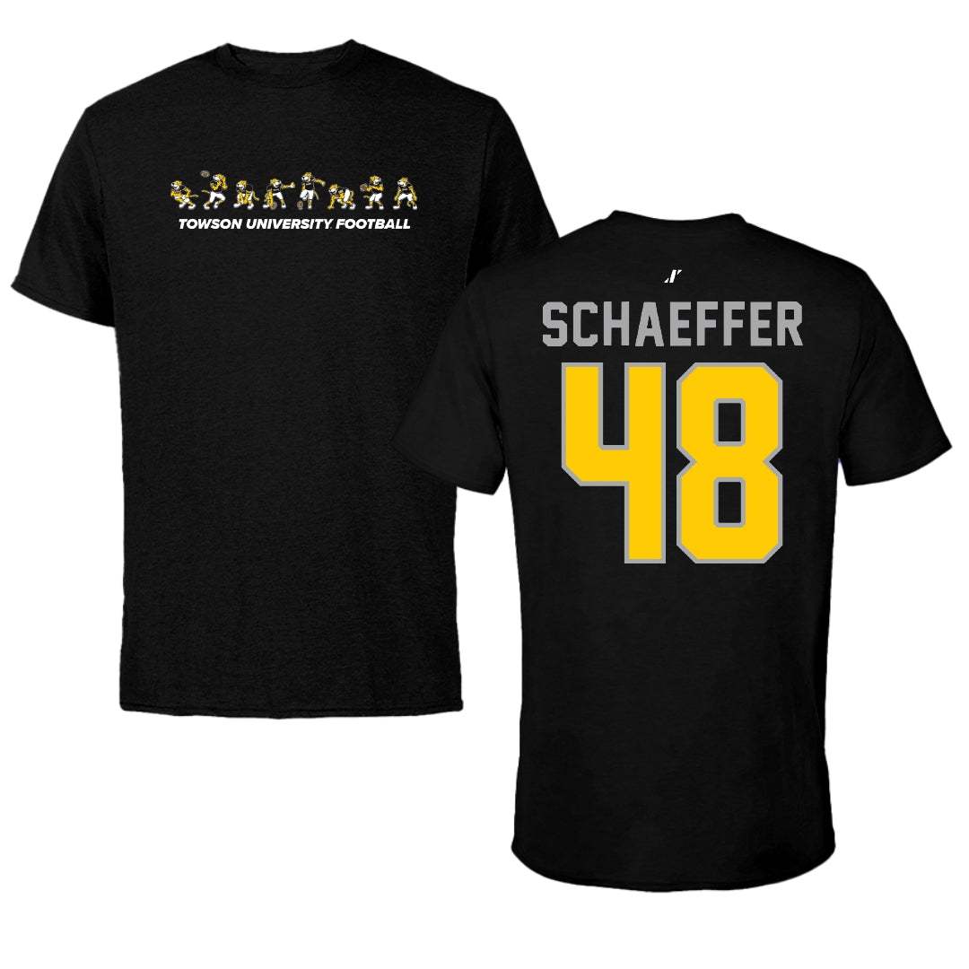Towson University Football Black Cartoon Doc Team Performance Tee - #48 CJ Schaeffer