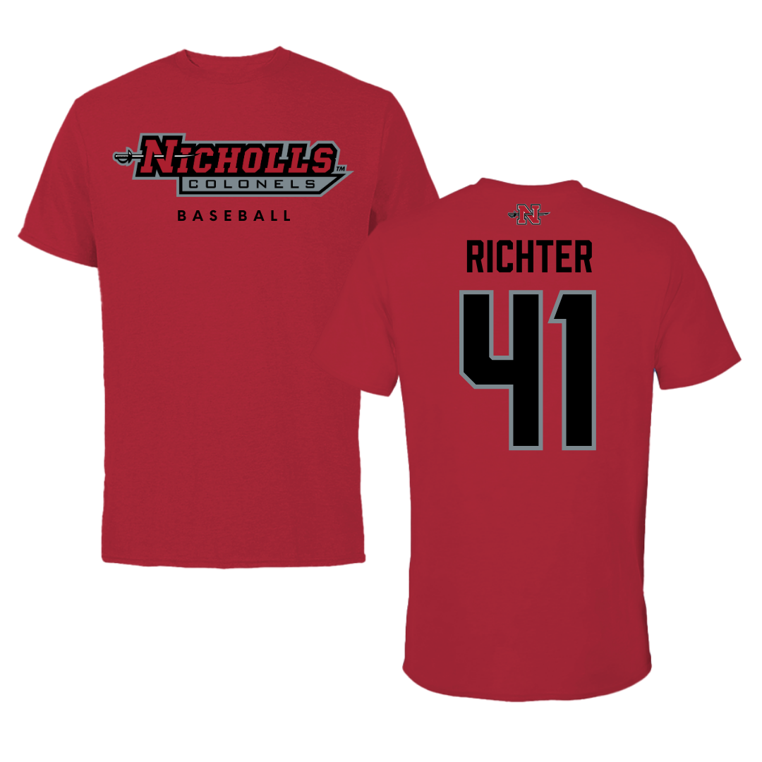 Nicholls State University Baseball Red Performance Tee - #41 Chase Richter