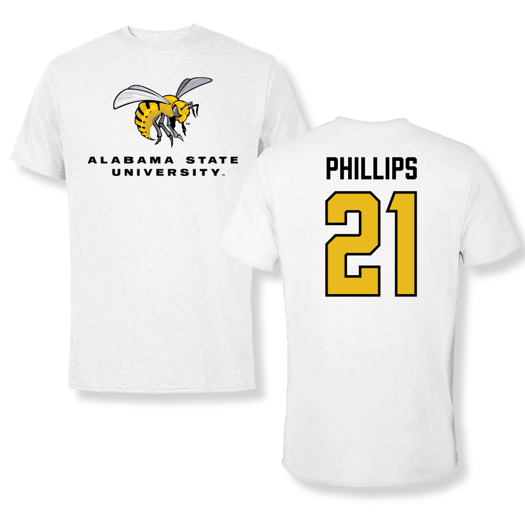 Alabama State University Football White Performance Tee - #21 Tre Phillips