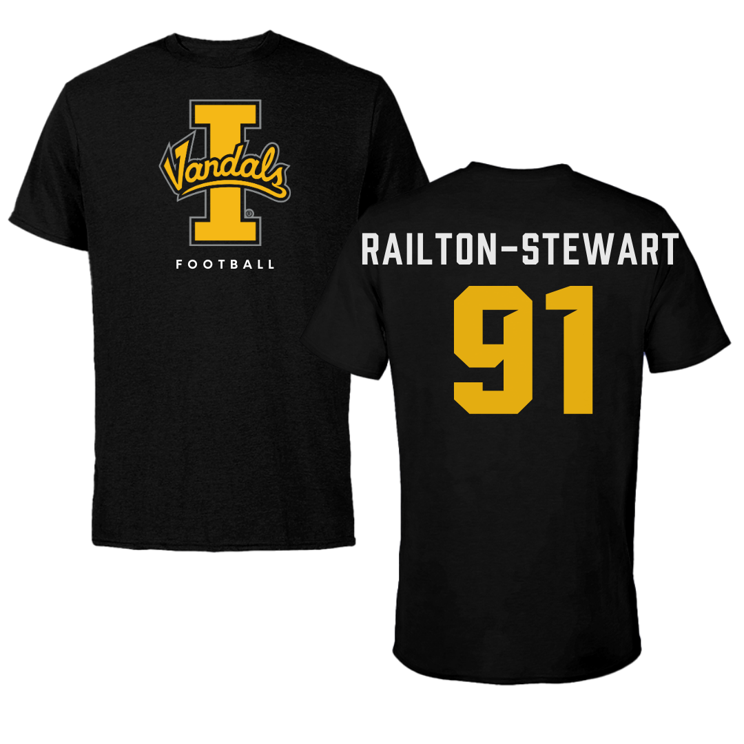 University of Idaho Football Black Vandals Performance Tee - #91 Malakai Railton-Stewart