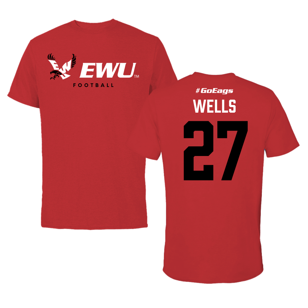Eastern Washington University Football Red Block Tee - #27 DaJean Wells