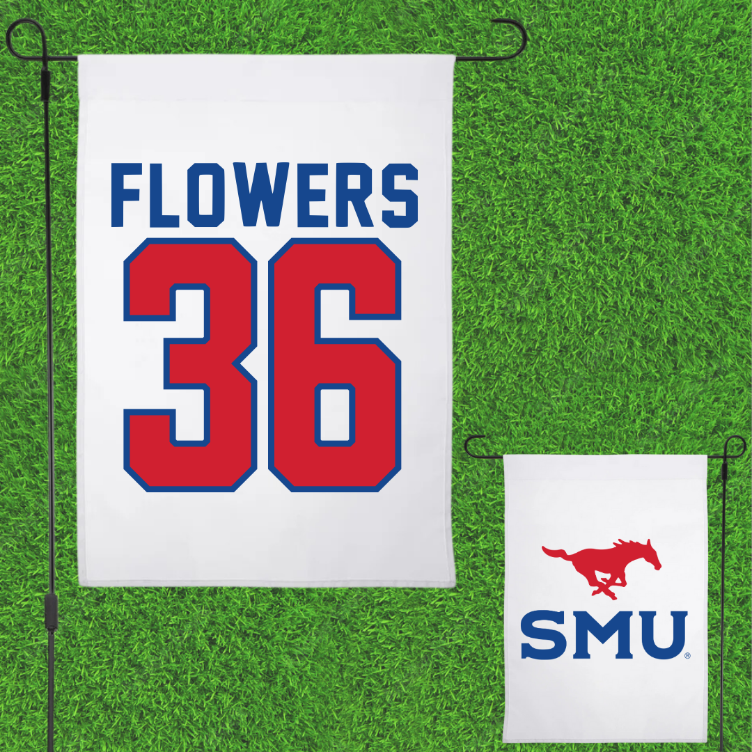 Southern Methodist University Football White Garden Flag - #36 Braeden Flowers