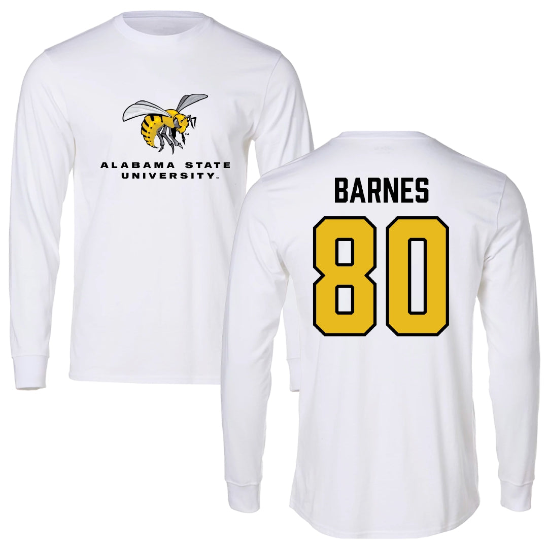 Alabama State University Football White Block Long Sleeve - #80 Khayman Barnes