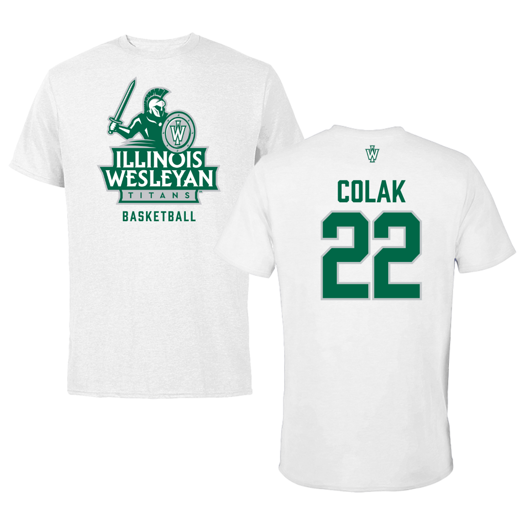 Illinois Wesleyan University Basketball White Tee - #22 Karlo Colak