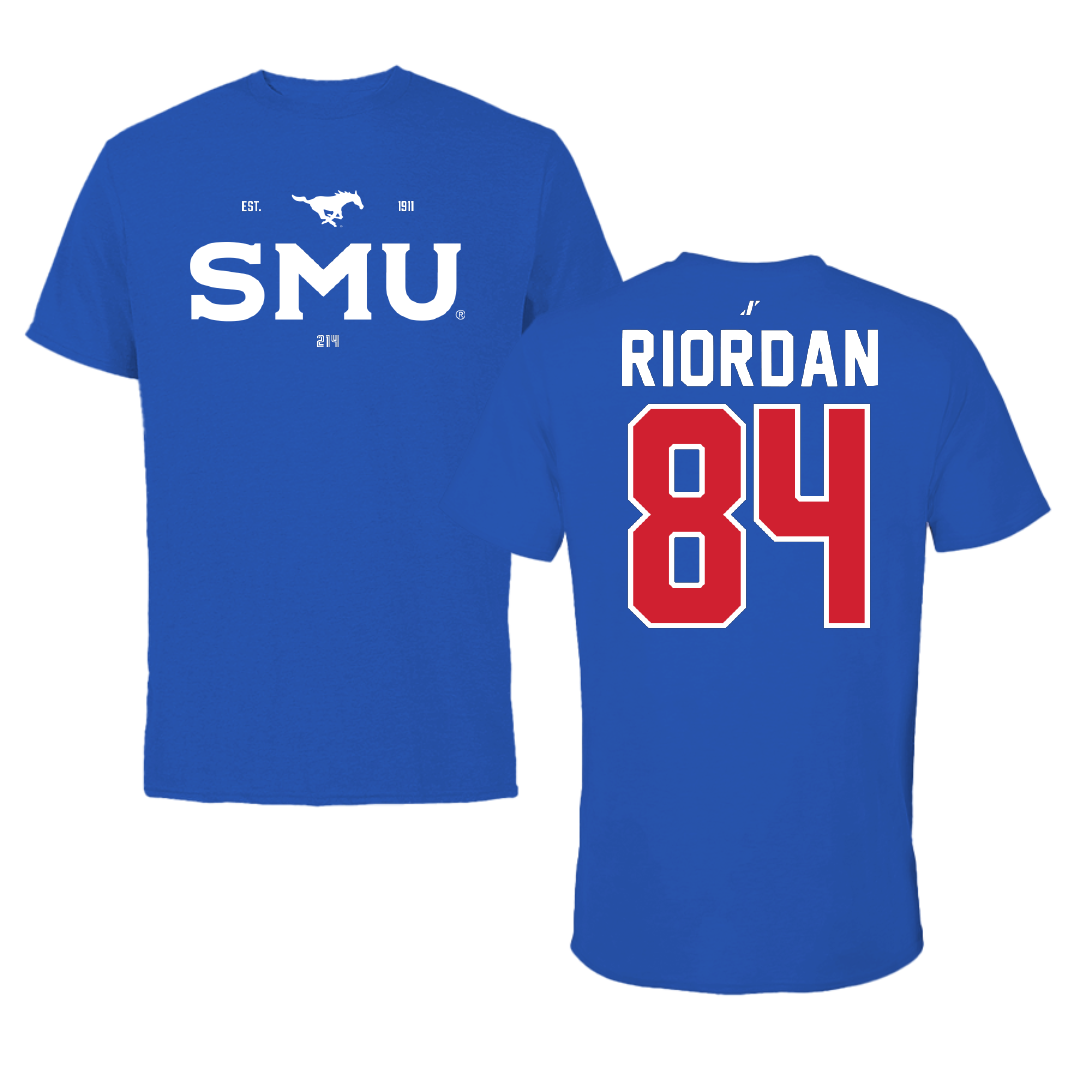 Southern Methodist University Football Blue General Tee - #84 Tripp Riordan