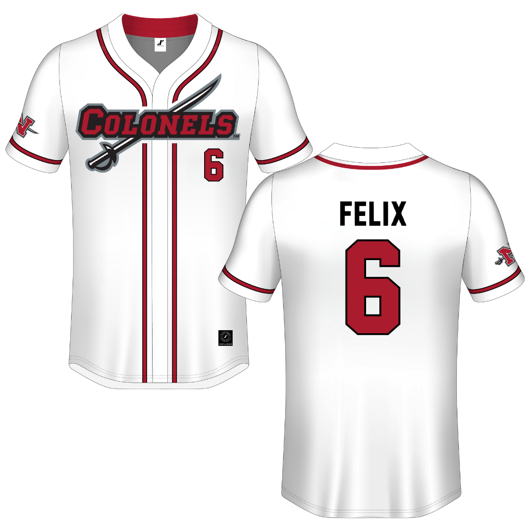 Nicholls State University White Button-Down Jersey - #6 Garrett Felix