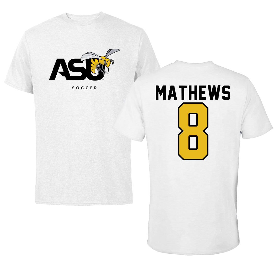 Alabama State University Soccer White ASU Tee - #8 Erica Mathews
