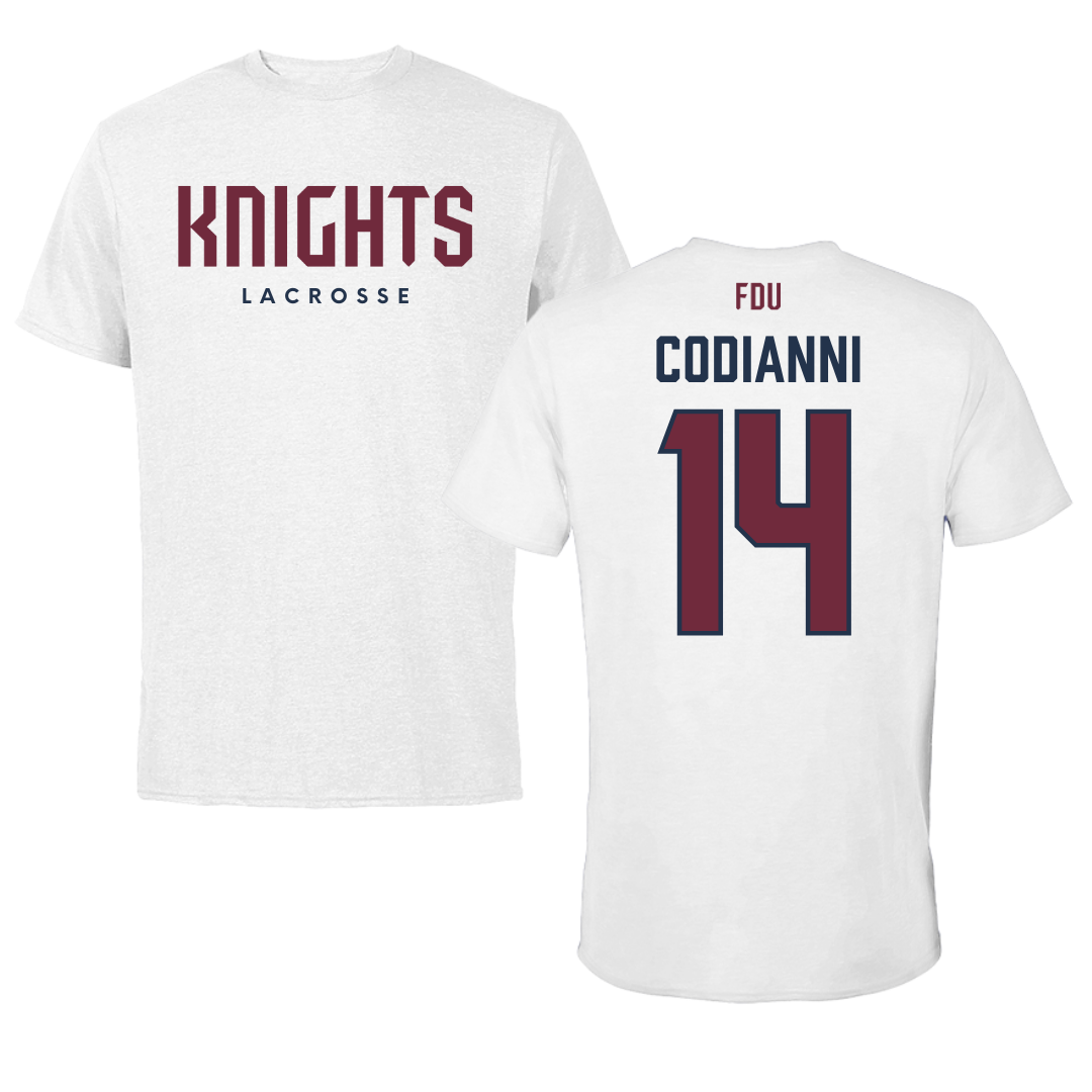 Fairleigh Dickinson University-Metropolitan Campus Lacrosse White Tee - #14 Nora Codianni