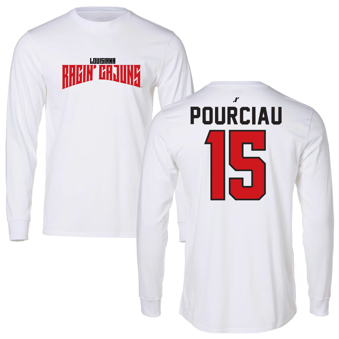 University of Louisiana at Lafayette Baseball White Classic Performance Long Sleeve - #15 Clayton Pourciau