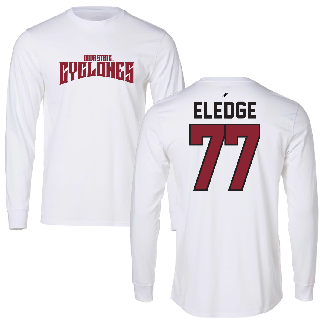 Iowa State University Football White Classic Performance Long Sleeve - #77 Easton Eledge