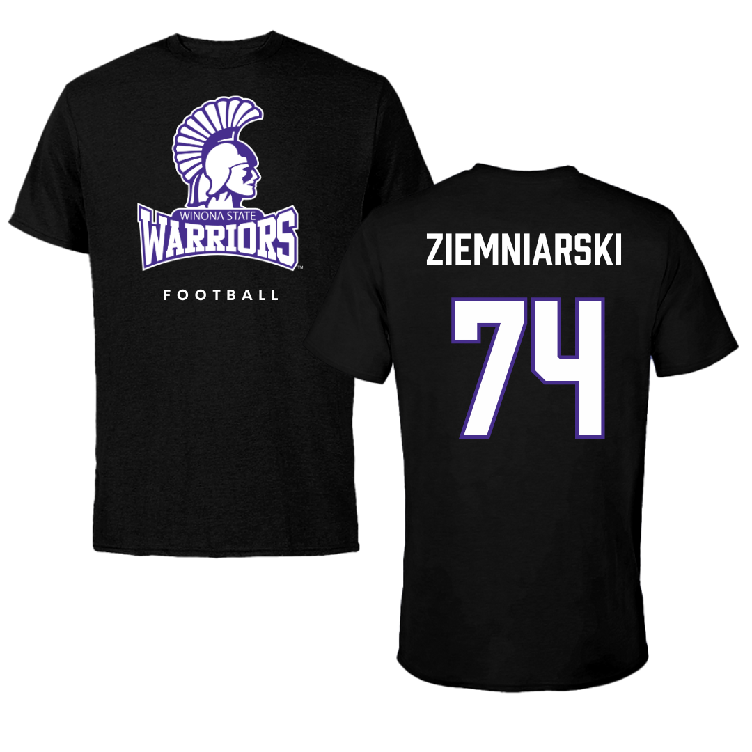 Winona State University Football Black Tee - #74 Jake Ziemniarski