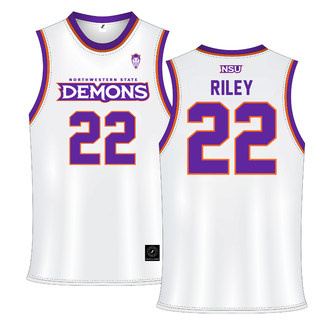 Northwestern State University White Basketball Jersey - #22 JC Riley