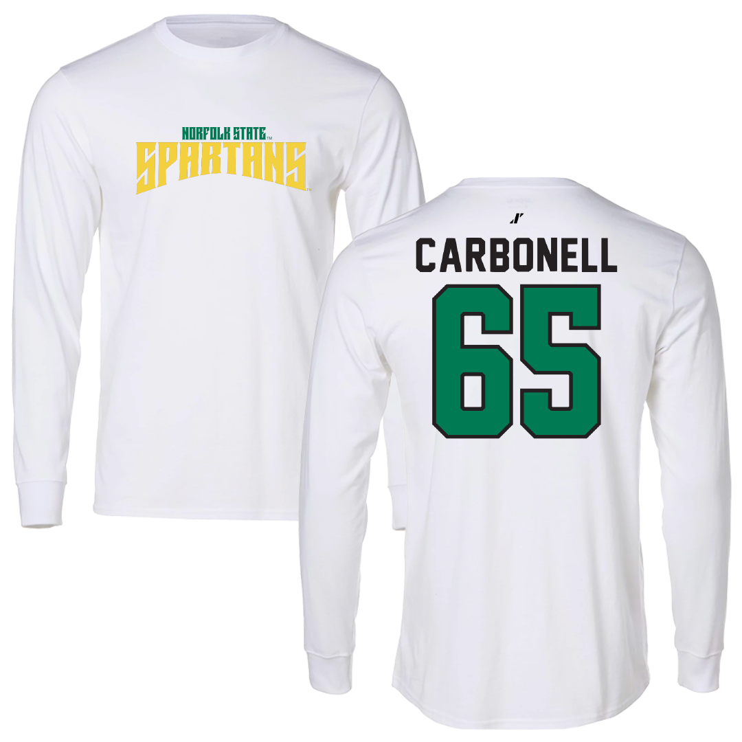 Norfolk State University Football White Classic Performance Long Sleeve - #65 Juwuan Carbonell