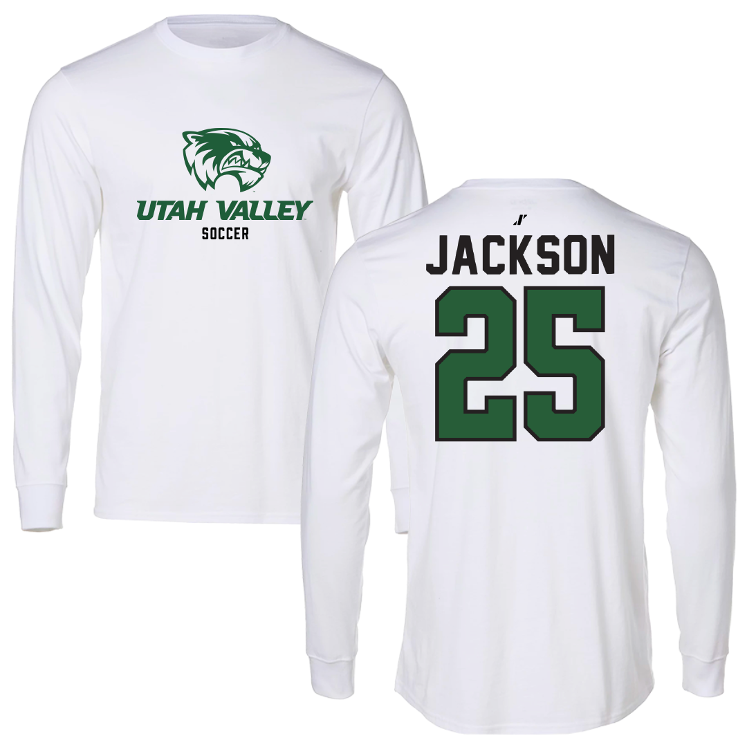 Utah Valley University Soccer White Classic Long Sleeve - #25 Nixan Jackson