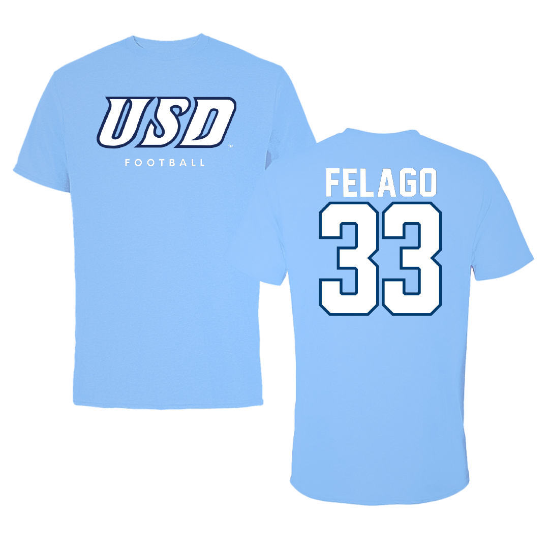University of San Diego Football Carolina Blue Tee - #33 Nick Felago