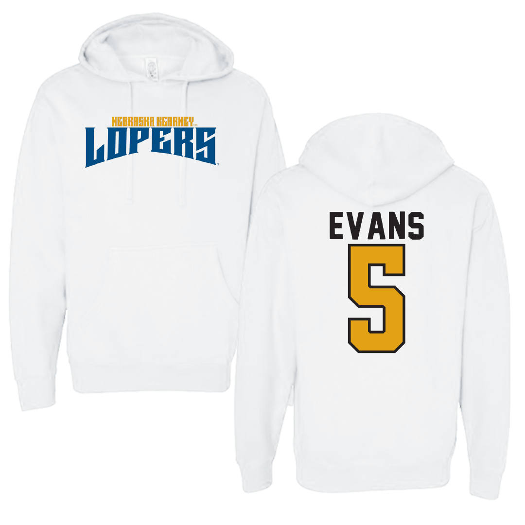 University of Nebraska at Kearney Basketball White Classic Hoodie - #5 Sean Evans