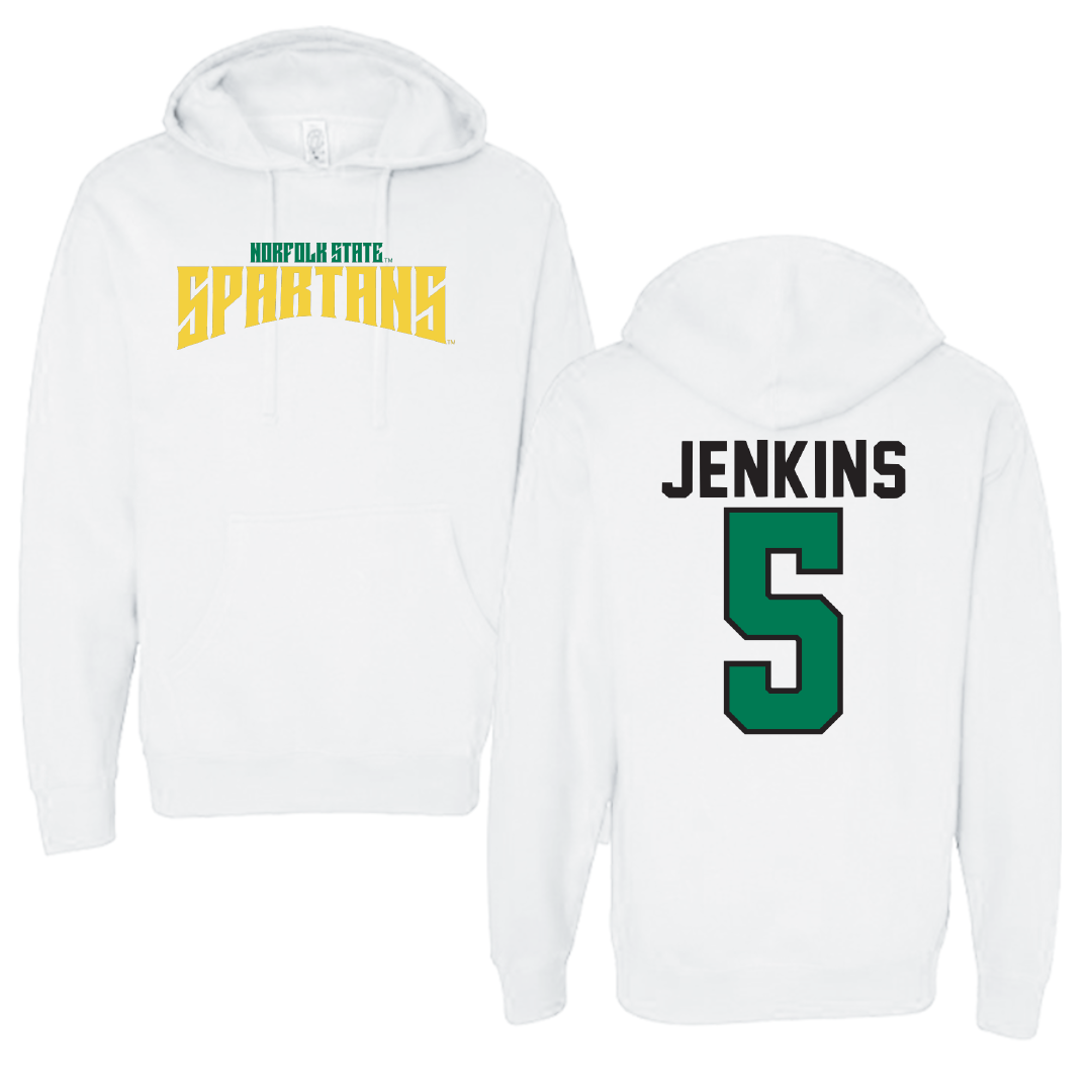 Norfolk State University Basketball White Classic Hoodie - #5 Tyrese Jenkins