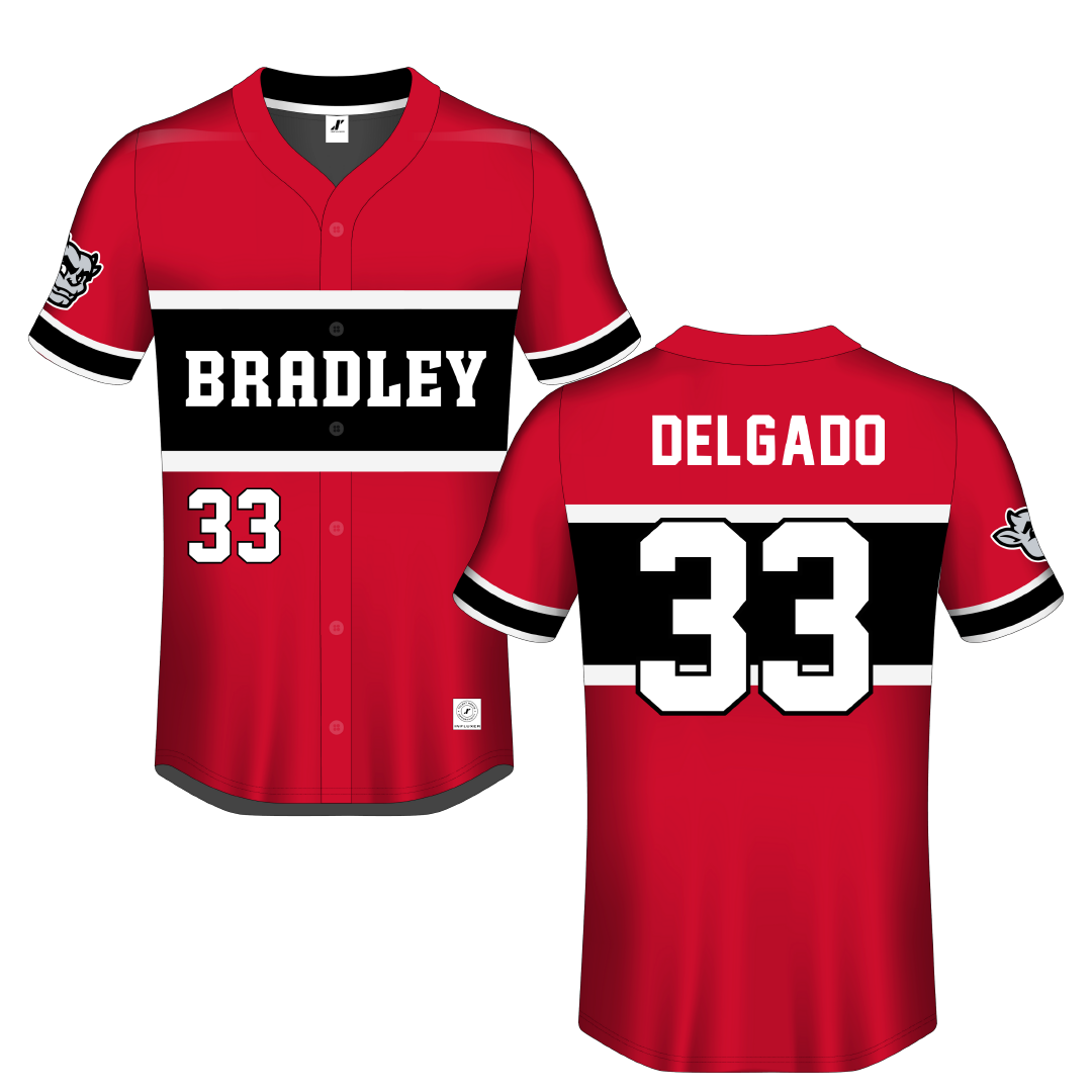 Bradley University Red Button-Down Jersey - #33 Logan Delgado