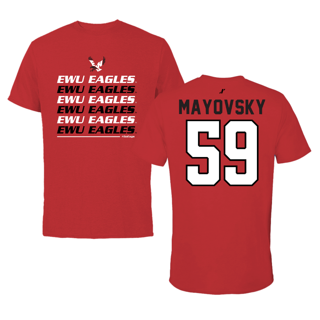Eastern Washington University Football Red General Tee - #59 Myles Mayovsky