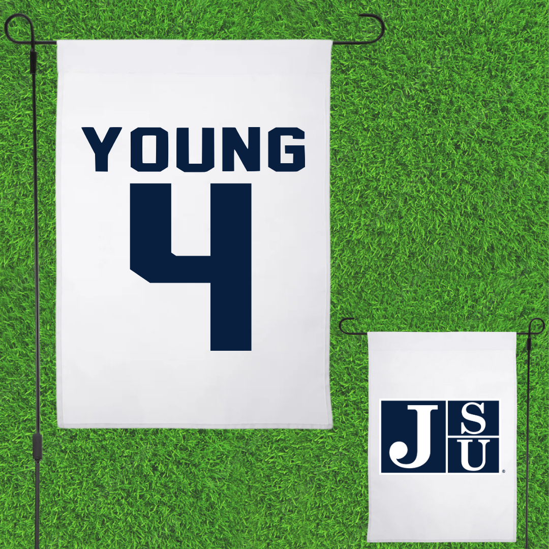 Jackson State University Basketball White Garden Flag - #4 Coltie Young