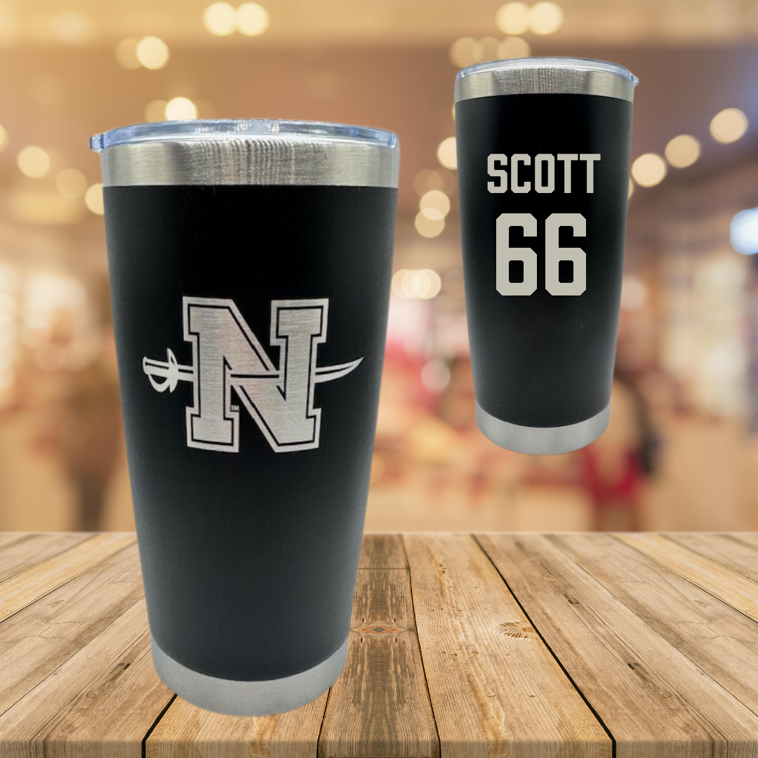 Nicholls State University Football Black Stainless Steel Tumbler - #66 Sameij Scott