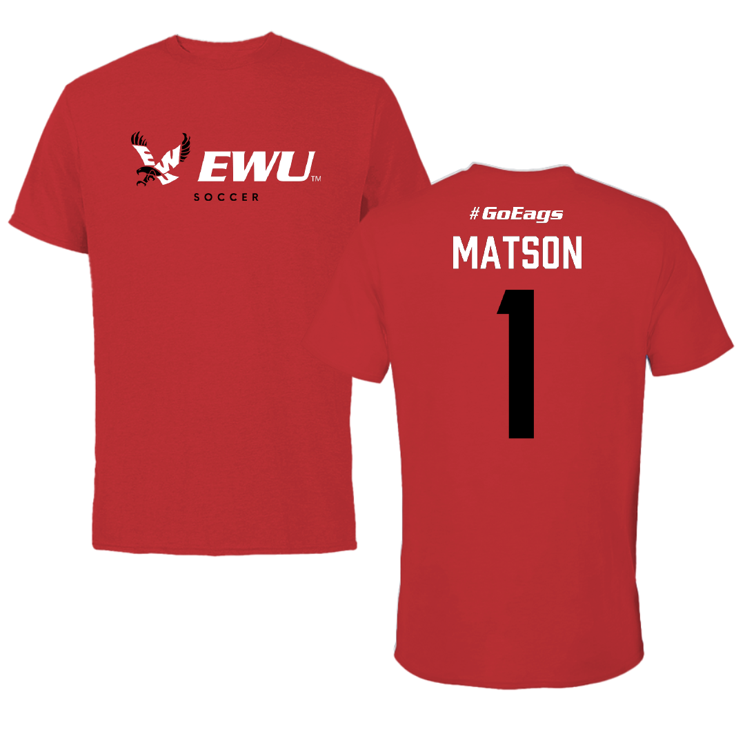 Eastern Washington University Soccer Red Block Performance Tee - #1 Kiara Matson