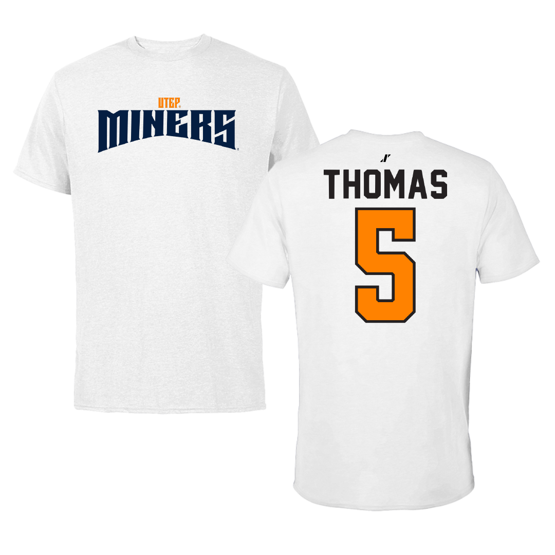 University of Texas at El Paso Football White Classic Performance Tee - #5 Kam Thomas