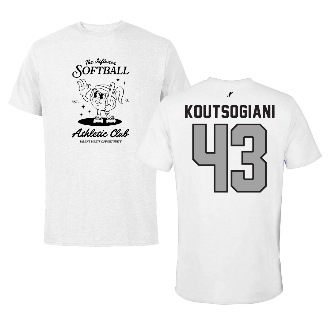 Softball White Influxer Athletic Club Tee - #43 Alaina Koutsogiani