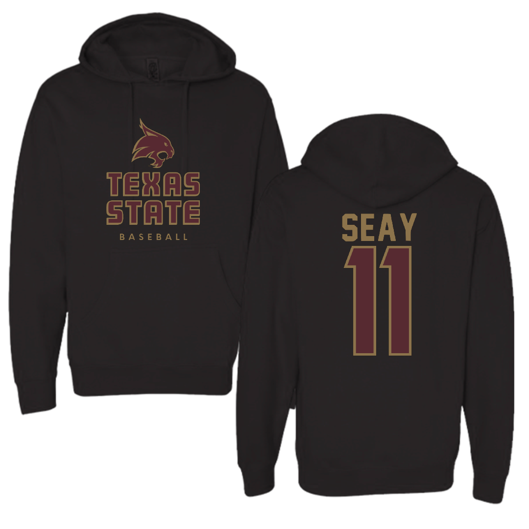 Texas State University Baseball Black Hoodie - #11 Taylor Seay