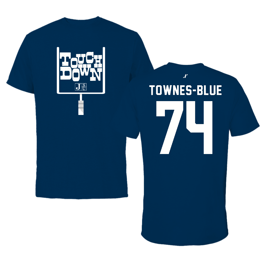 Jackson State University Football Navy Touchdown Performance Tee - #74 D’Andre Townes-Blue