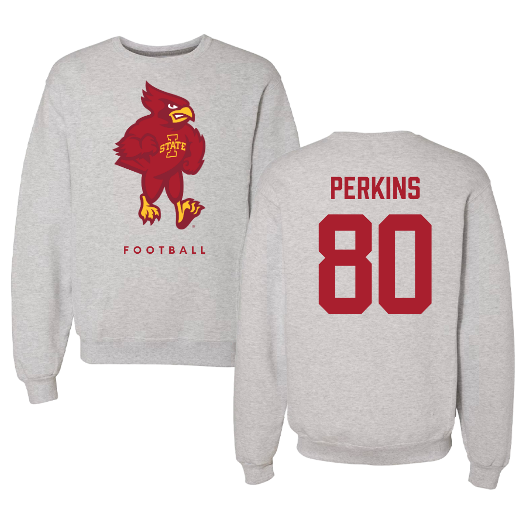 Iowa State University Football Gray Crewneck - #80 Tyler Perkins