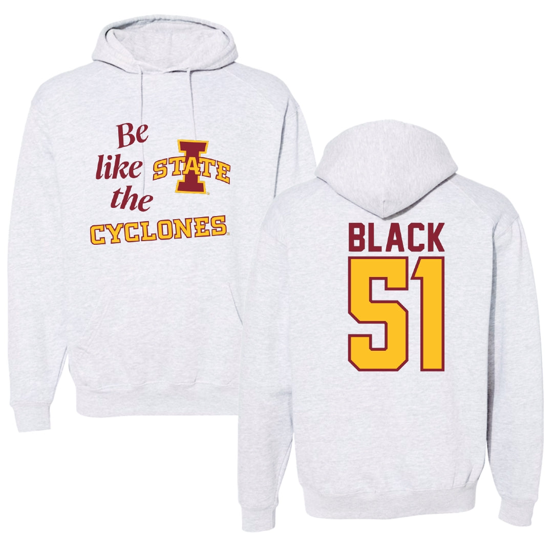 Iowa State University Football Light Gray Be Like Us Hoodie - #51 Brendan Black