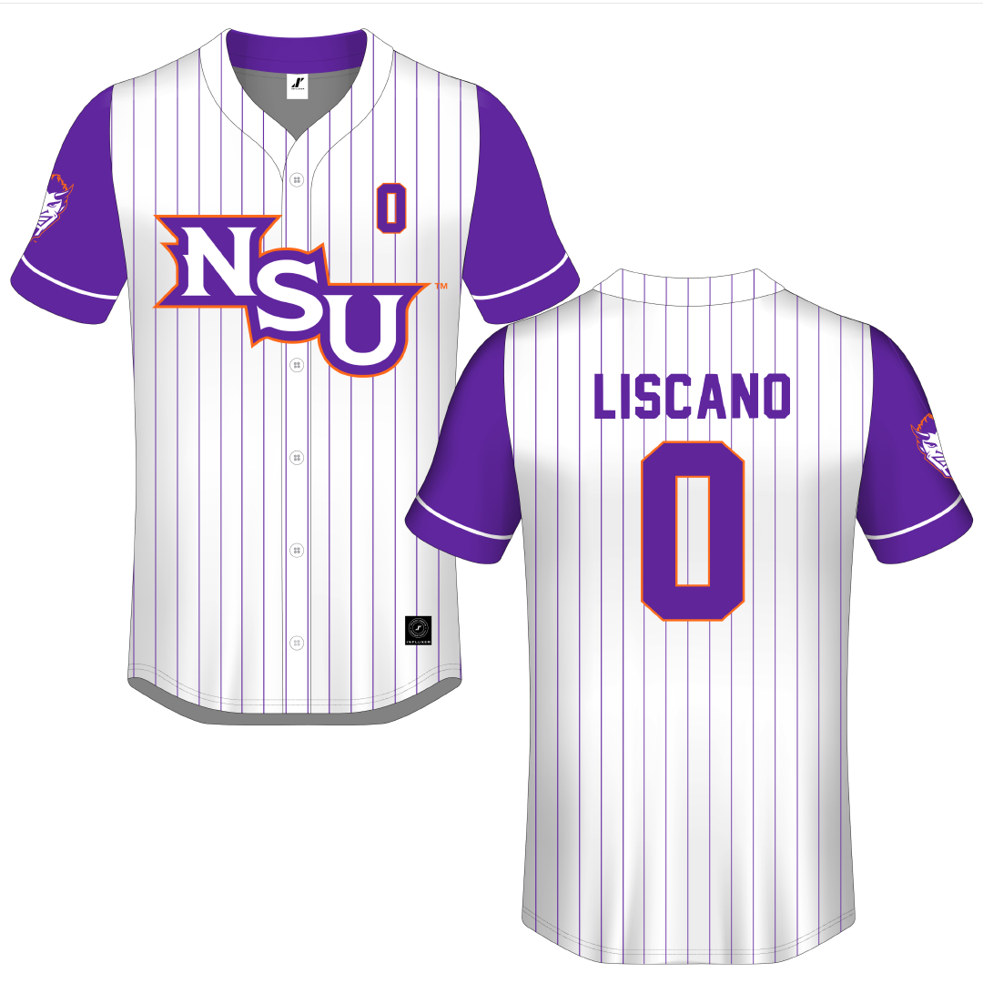 Northwestern State University White Pinstripe Button-Down Jersey - #0 Mia Liscano