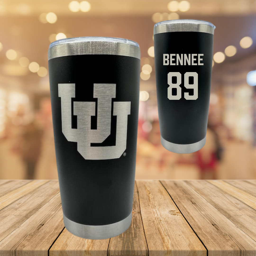 University of Utah Football Black Stainless Steel Tumbler - #89 Noah Bennee