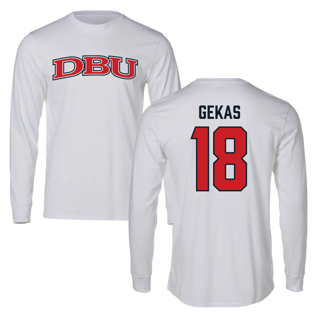 Dallas Baptist University Soccer White Performance Long Sleeve - #18 Carly Gekas