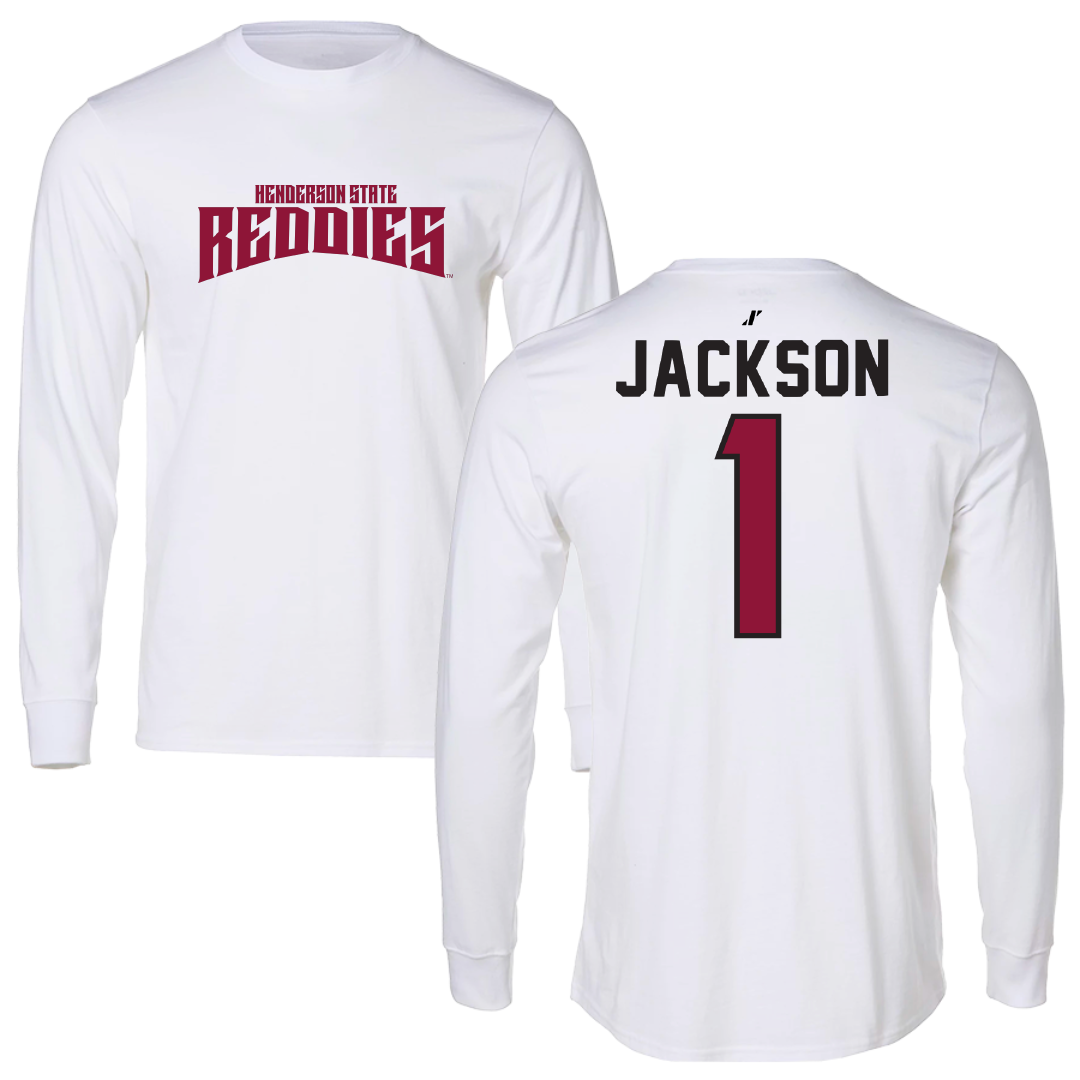 Henderson State University Football White Classic Long Sleeve - #1 Timieone Jackson