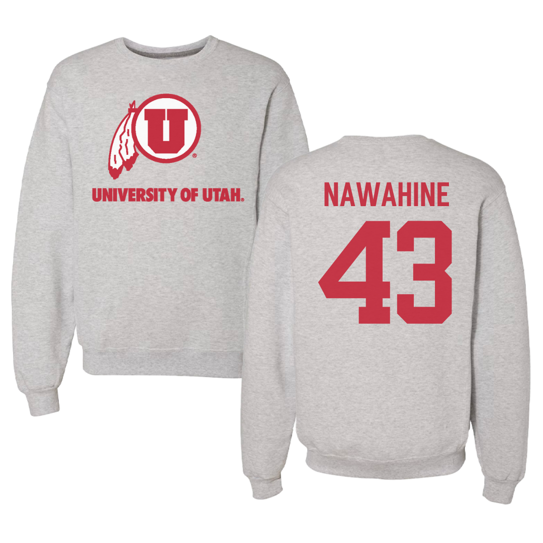 University of Utah Football Gray Crewneck - #43 Gavin Nawahine