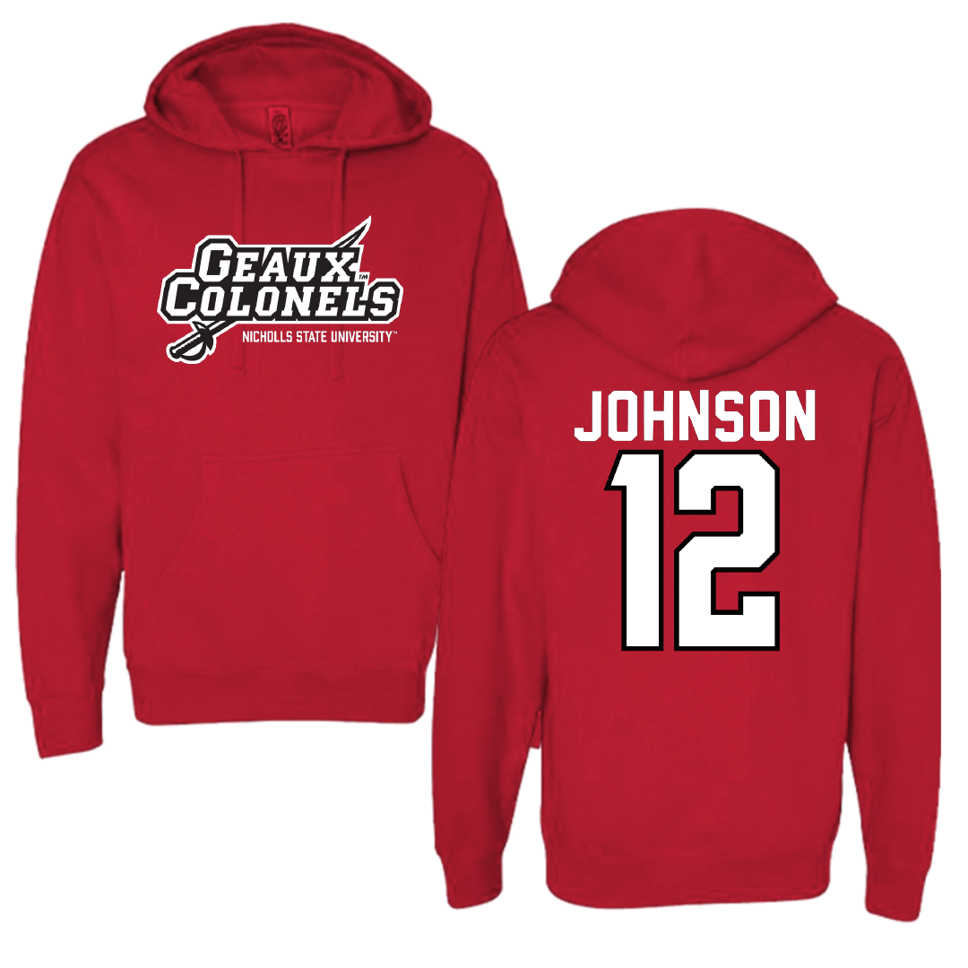 Nicholls State University Baseball Red General Hoodie - #12 Tyler Johnson