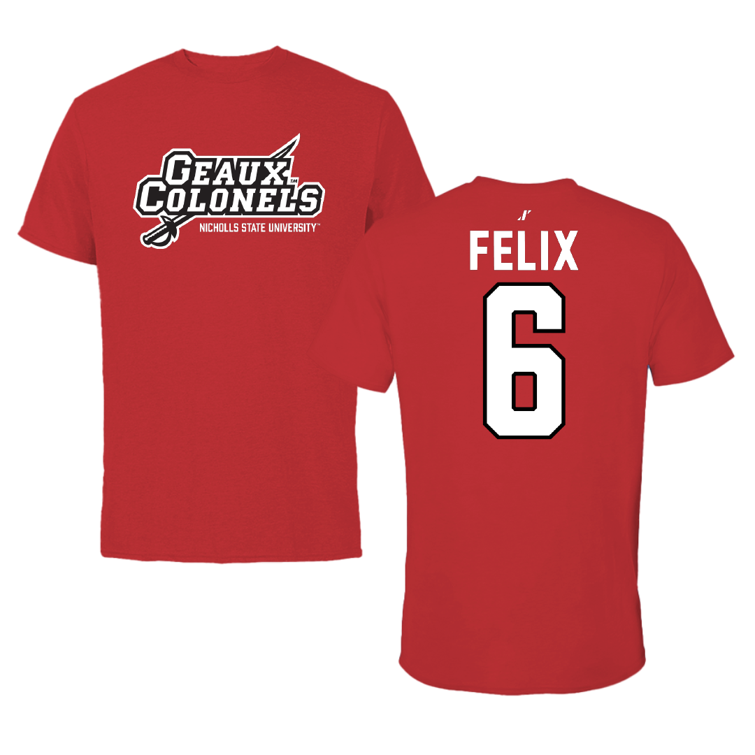 Nicholls State University Baseball Red General Performance Tee - #6 Garrett Felix