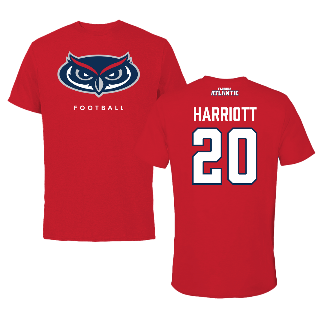 Florida Atlantic University Football Red Jersey Performance Tee - #20 Joshua Harriott