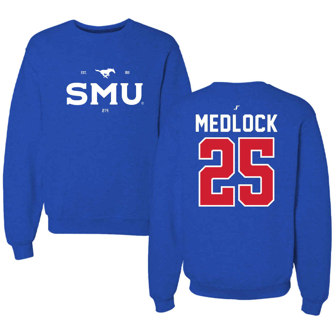 Southern Methodist University Football Blue General Crewneck - #25 Justin Medlock