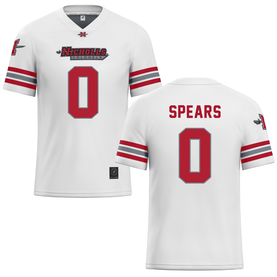 Nicholls State University White Football Jersey - #0 Jaylon Spears