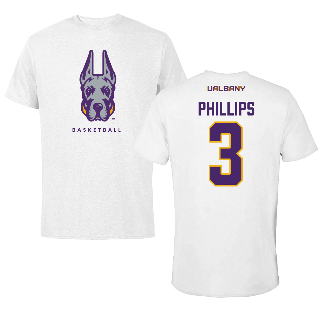 University at Albany Basketball White Mascot Tee - #3 Lilly Phillips