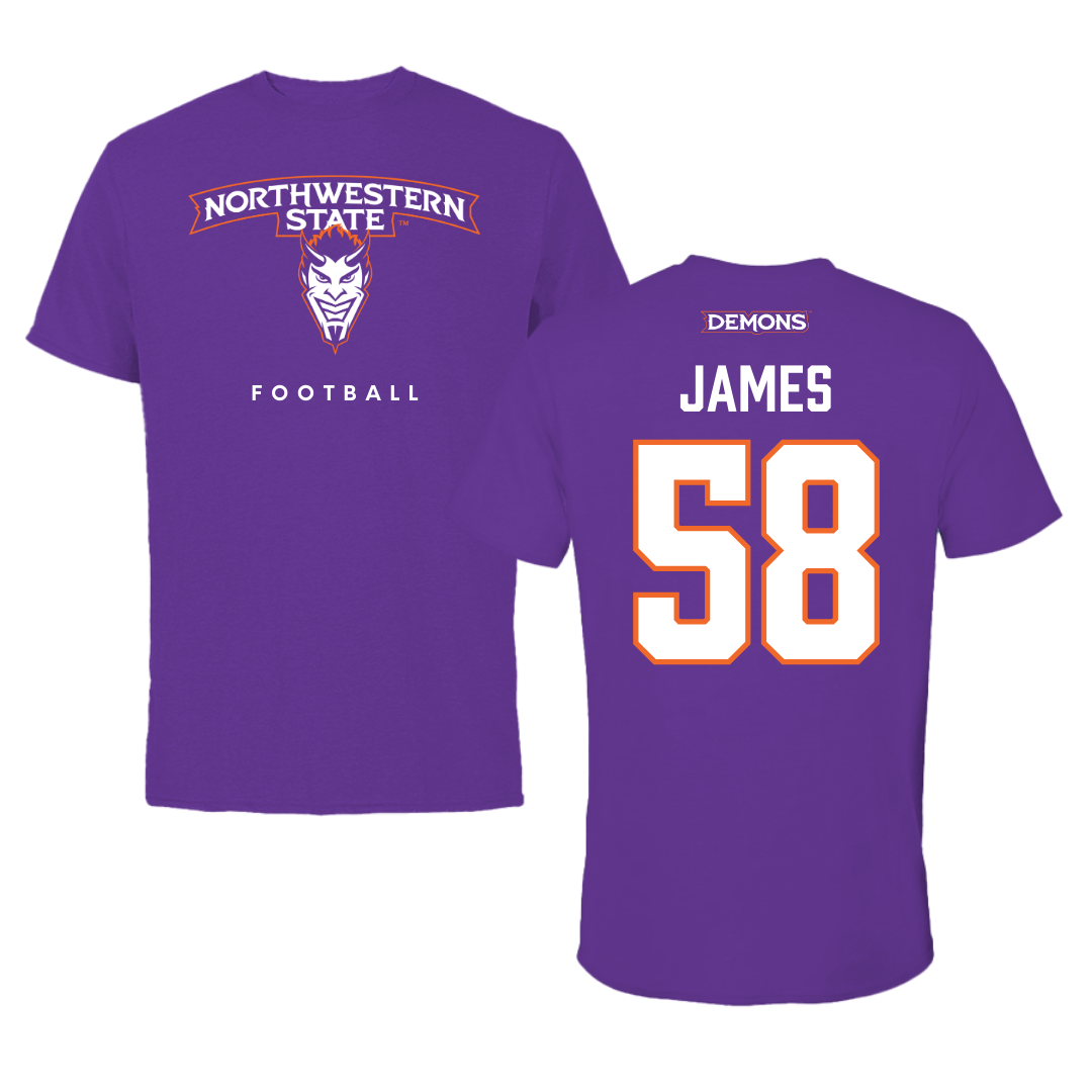 Northwestern State University Football Purple Mascot Performance Tee - #58 Coby James